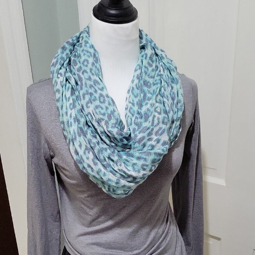 Express Leopard Print Infinity Scarf, Teal And Gray, OS, Artsy, Art Teacher